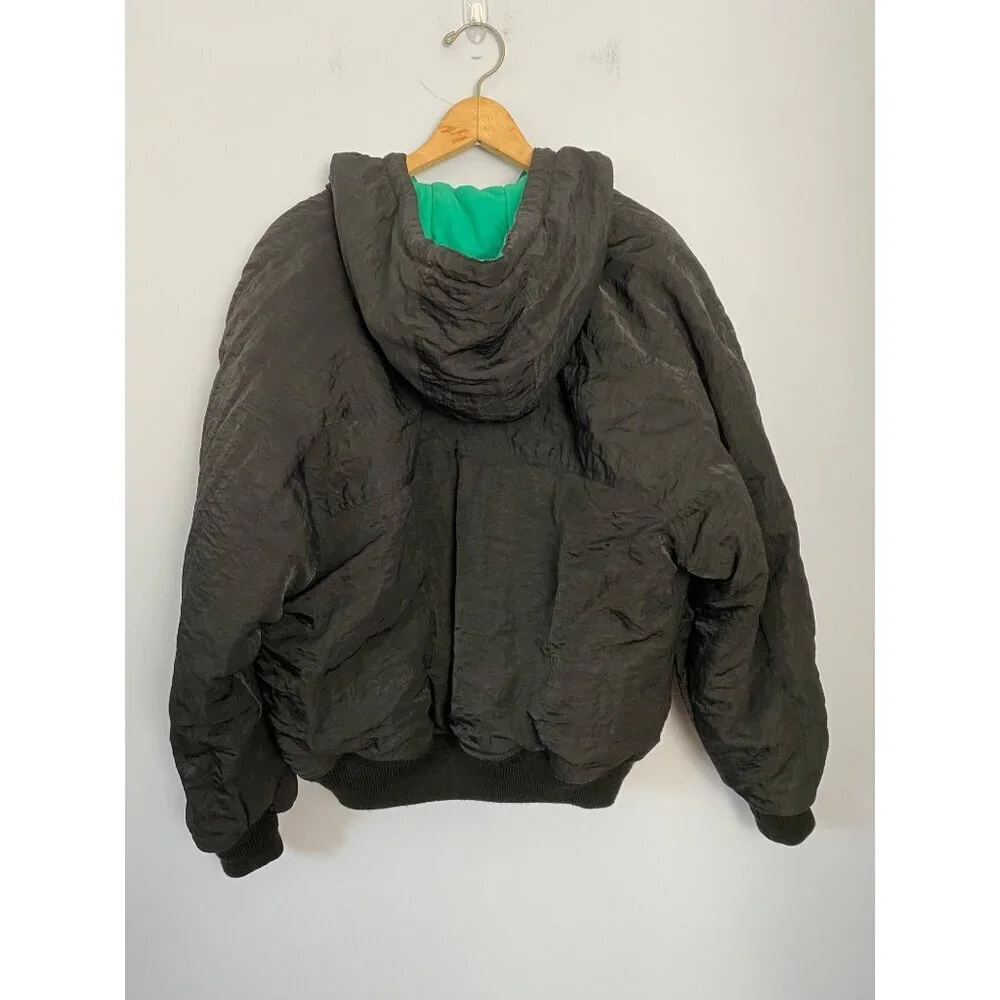 Vintage Benetton Black Hooded Winter Jacket Size 44 Made in Italy